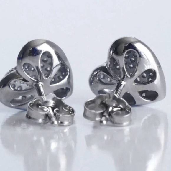 Lab created micro pave heart diamond earrings - Picture 2 of 5